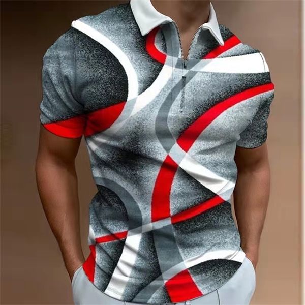 Pólo de verão Camisas Homens Manga Curta Polo Casual Moda Zip-Up Pullover T-shirt Printing Vintage Tops Streetwear 220418