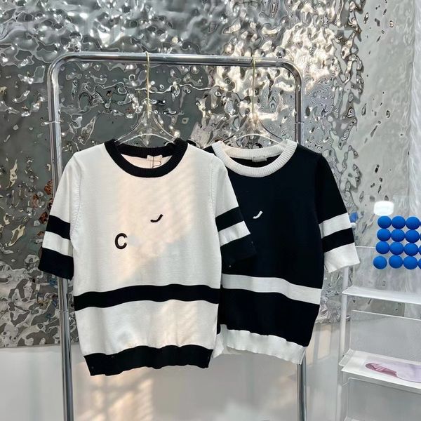 

women's t-shirt designer 22 spring and summer small fragrance letter embroidery black white contrast color aging fashion ice silk knitt
