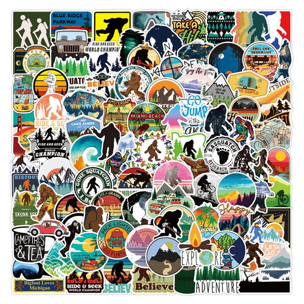 100 Pz / lotto All'ingrosso Bigfoot Savage Outdoor Sasquatch Graffiti Adesivi No-Duplicato Per Bagagli Skateboard Notebook Casco Bottiglia d'acqua Telefono Decalcomanie per auto