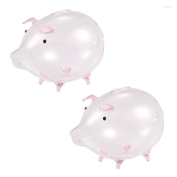 Посмотреть группы 2x свиноводные банки банка коробка с сбережением монеты Симпатичная прозрачная стеклянная сувенир подарок на день рождения для детей-розовый Hele22