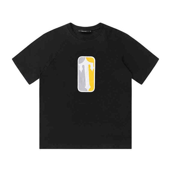 

designer t shirt tide brand trapstar badge printing short-sleeved t-shirt american hip-hop loose sweatshirt men and women street men and wom, White;black