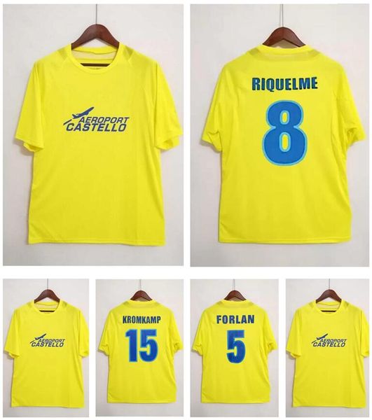 

2005 2006 villarreal retro soccer jerseys home yellow 05 06 classic vintage football shirt thai quality camisa de futebol #5 forlan riquelme, Black;yellow