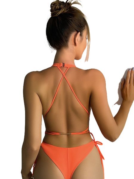 

plain tie side cross back one piece swimsuit d1tr#, White;black