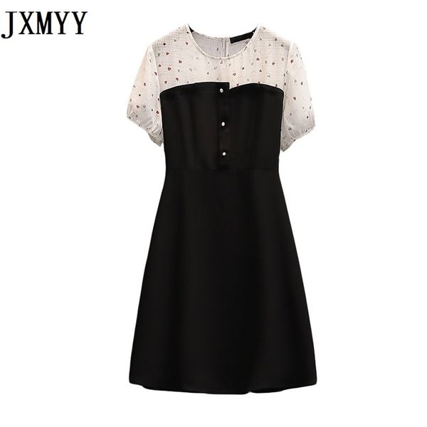

summer style plus size women's dress slimming stitching broken flowers waist slimming age reducing dress size l-4xl 210412, Black;gray