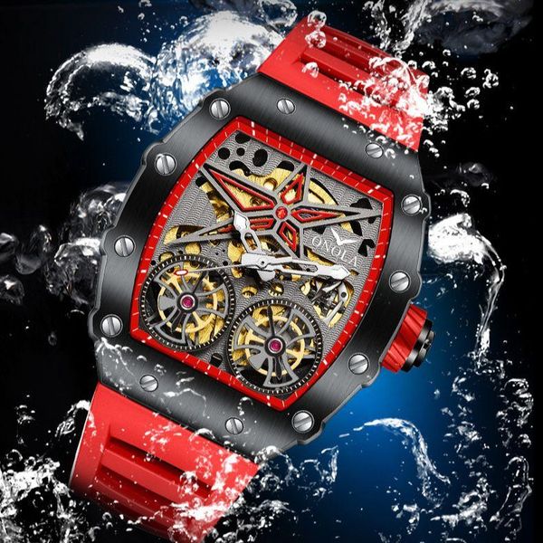 Relógios de pulso relógios masculinos Praça de pulso de luxo Automático para homens Moda Nature Borracha RMOACO Tourbillon Watch Mechanical Watch