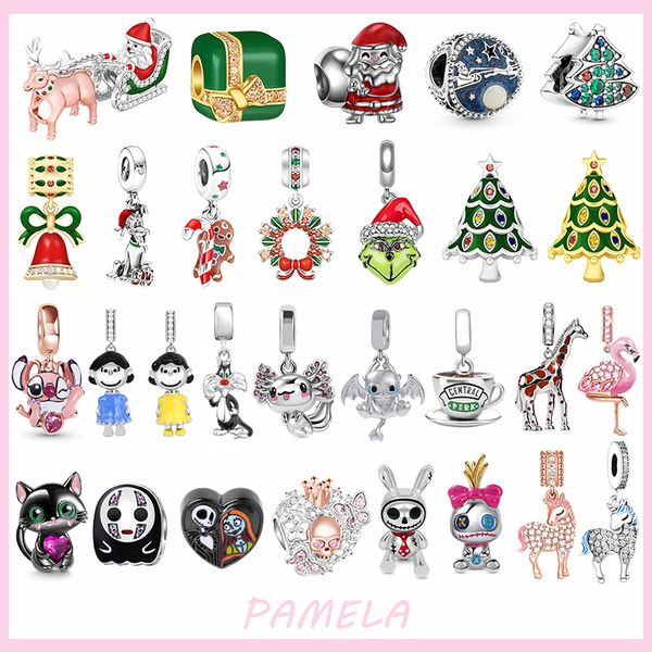 925 STERLING Gümüş Noel Çan Noel Baba Elk Charms Hediye Boncukları Pandora Bilezik İçin DIY