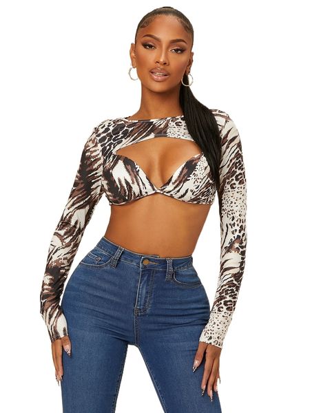 

sxy mixed animal print crop cami with super a8bk#, White