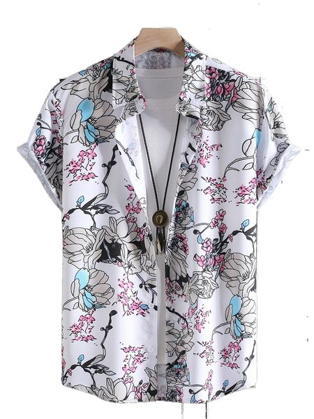 

men random floral print shirt without tee q2gy#, White;black