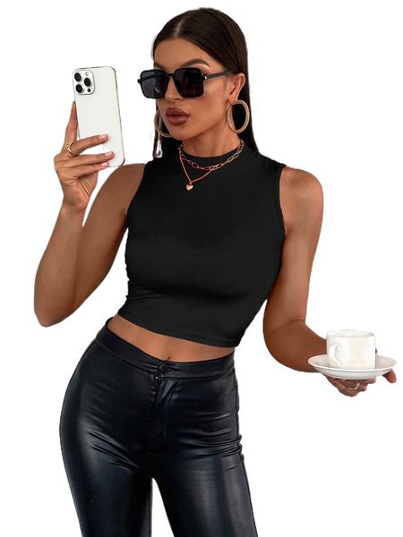 

mock neck crop tank j9lw#, White