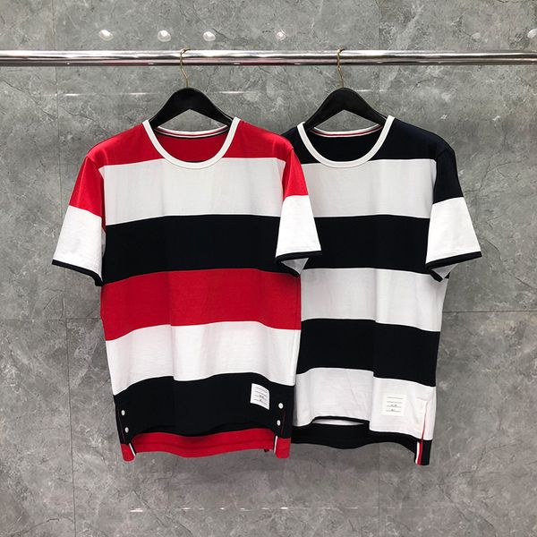 

2022 new arrival women's summer men's t-shirt striped contrast color designer blouse pure cotton short-sleeved loose casual overs, White;black