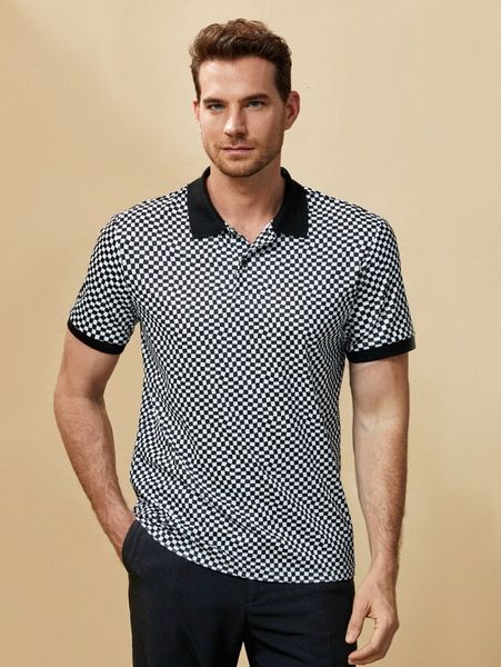 

men checker print polo shirt y05y#, White;black