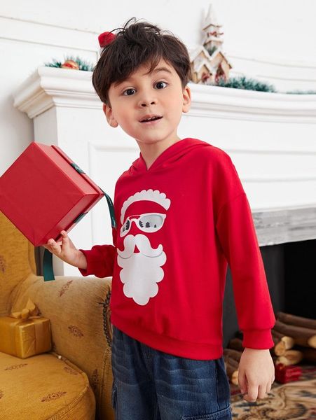 

toddler boys christmas print drop shoulder hoodie she, Black