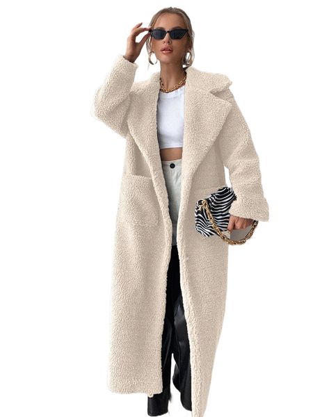 

lapel neck pocket patched teddy coat h9ih#, Black