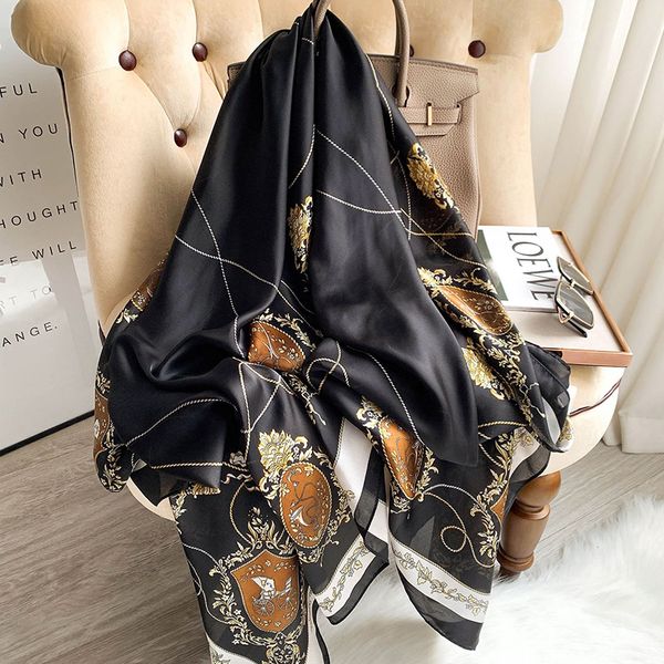 

180 90cm autumn winter women scarves wrap female lady beach muffler silk fashion warp shawl chiffon hijab bandanna foulard pareo 220630, Blue;gray
