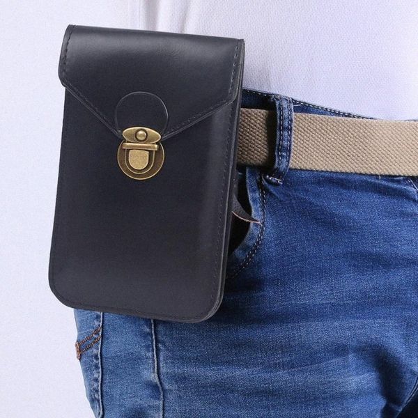 

mobile phone pouch pu leather outdoor purse men litchi pattern waist belt bags multifunction card holder male wallet t2df#