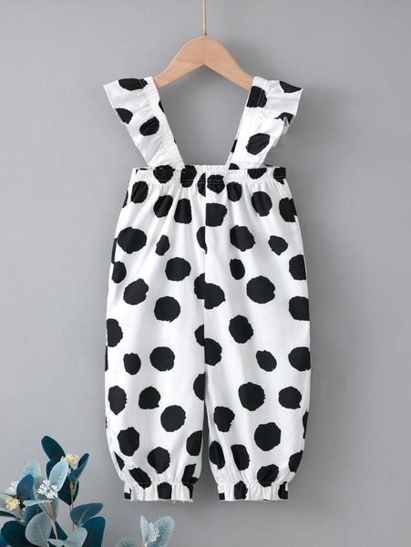 

toddler girls dot print ruffle trim jumpsuit she, Blue