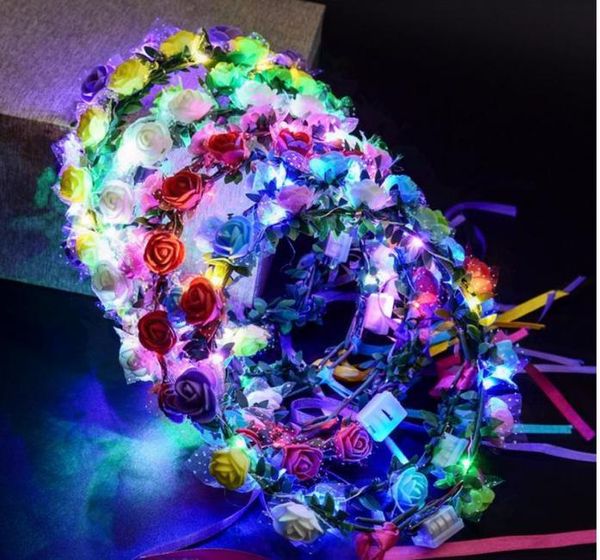 2021 LED Blumenkranz für Hochzeitskleid Haargirlande Braut Romantische Brautjungfer Blumenkrone Hawaii Meer Party Dekor Kopfschmuck