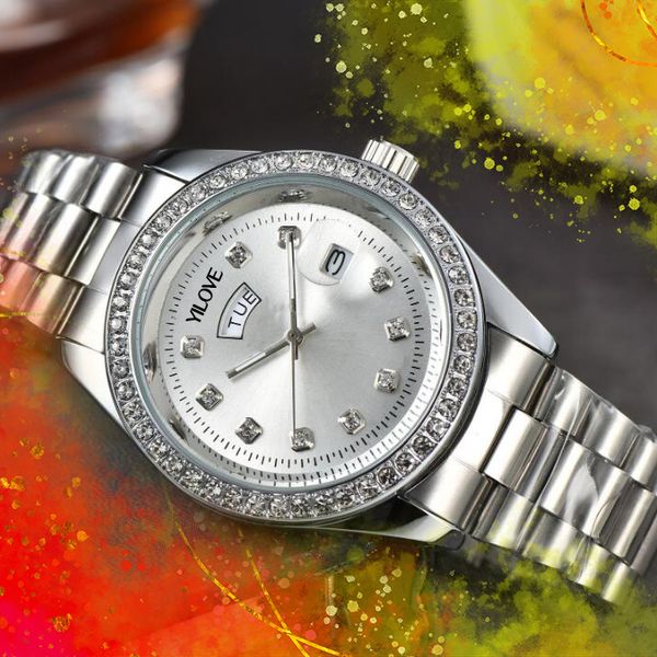 

fashion couple automatic watch quartz movement montre de luxury full stainless steel clock sapphire glass 5atm resistant super luminous diam, Slivery;brown