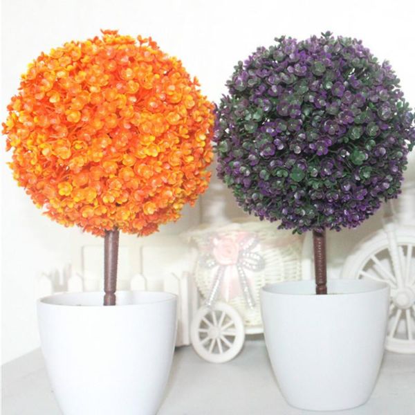 Flores decorativas grinaldas mini vaso artificial /pequena bola de arbustão de seda de seda primeira cereja /decoração de casa plantas decorativas