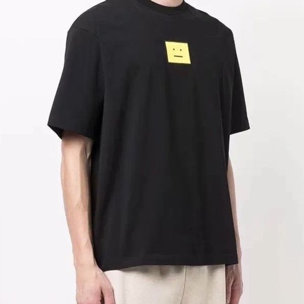 

men's and women's cotton tshirts acnestudios square yellow smiley embroidered couple simple round neck short sleeve t-shirts, White;black