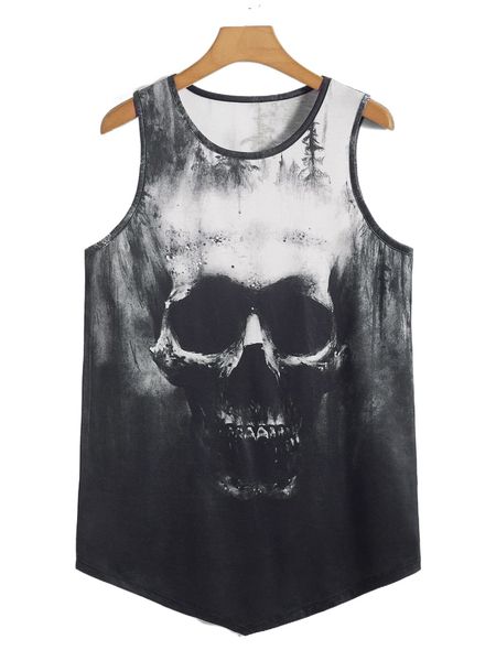 

men skull print bandana hem tank j9ss#, White;black