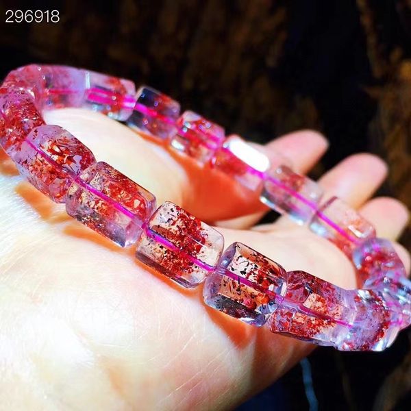 

genuine natural red lepidocrocite quartz super seven 7 bracelet 11x8mm clear beads stretch crystal rutilated aaaaa, Silver