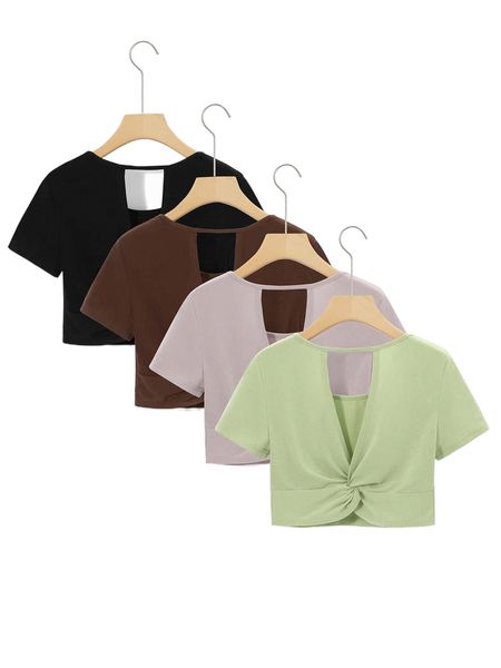 

4pcs solid twist front tee l3mc#, White
