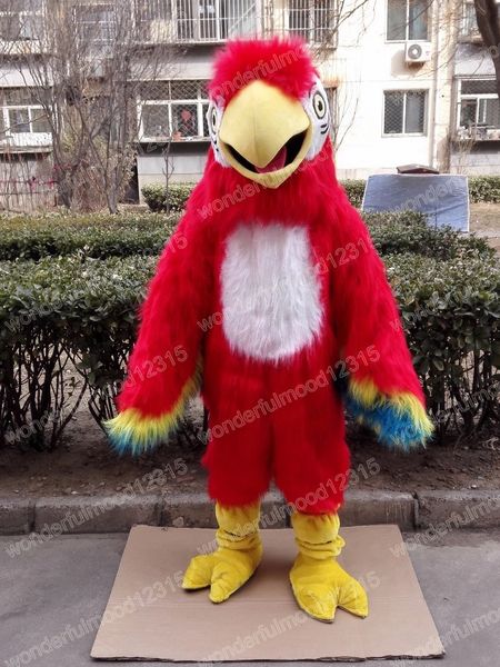 Performance Red Plush Parrot Mascot Trajes Carnival Hallowen Presentes unissex Adultos Fancos jogos de festa