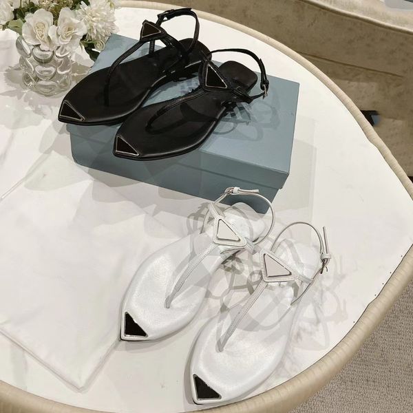 

2022 new style summer sandal fashion pointed toe sandals leather metal triangle logo casual roman sandals, Black