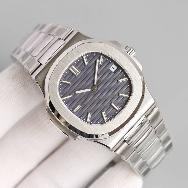 

watches nautilus automatic mechanical watch blue dial sapphire stainless steel 5711 glass back men's wristwatches montre de luxe, Silver