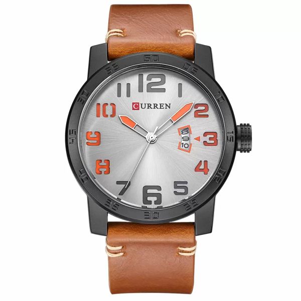 

curren mens watches for men sports quartz clock fashion casual leather waterproof wristwatch relogio masculino montre homme gifts, Slivery;brown