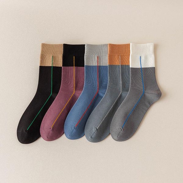 

men's socks mens cotton knitting casual breathable long patchwork color fashion crew gifts for men male boys, Black