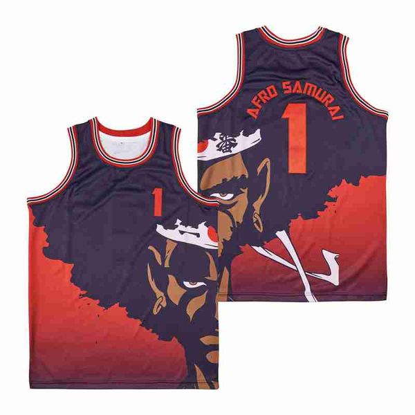 

movie basketball jerseys 1# afro samurai jersey mens size s-xxl 001, Black;red