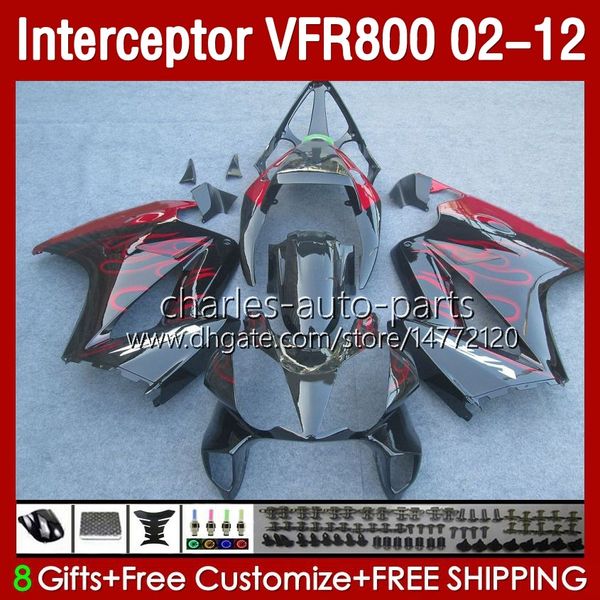 Bodywork for Honda VFR800 VFR 800 RR CC 800RR Interceptor 02-12 corpo 129NO.8 800cc VFR800RR 02 03 04 05 06 07 VFR-800 2002 2009 2010 2011 2012 Fairings flames vermelhos blk