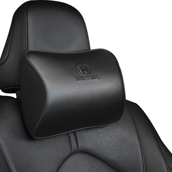 

nappa car neck pillow quality leather lumbar waist support for honda logo city civic crv hrv headrest cushion interior accesorios