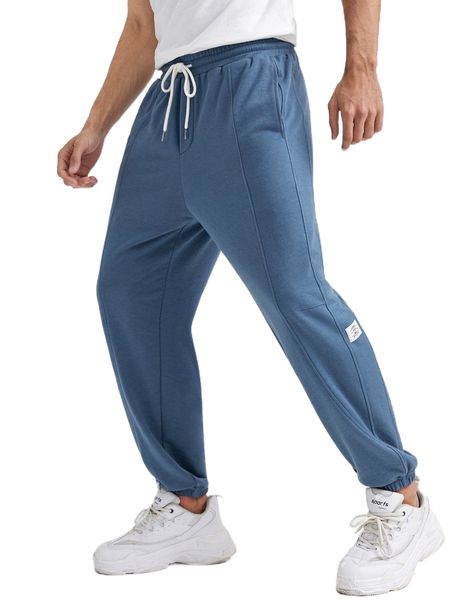 

men letter patch decor drawstring waist sweatpants s4fk#, Black