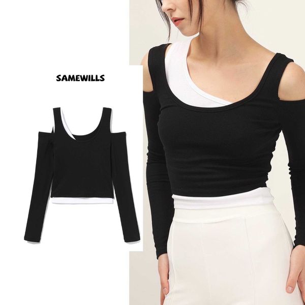 

2022 new slim sleeved sleeve with low shoulder and long sleeve, White