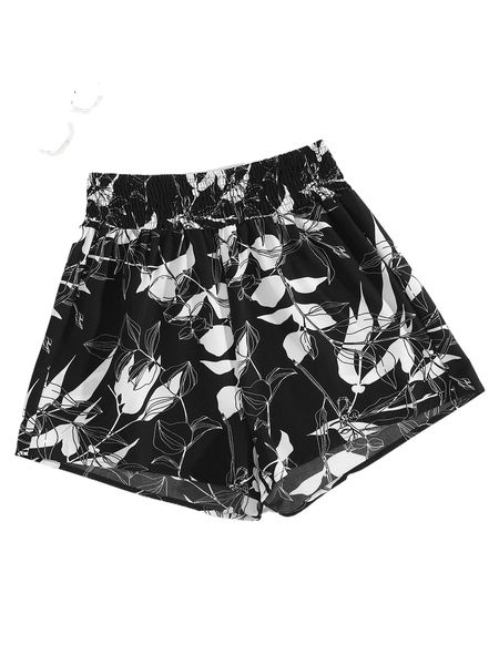 

elastic waist floral print wide leg shorts 57ot#, White;black