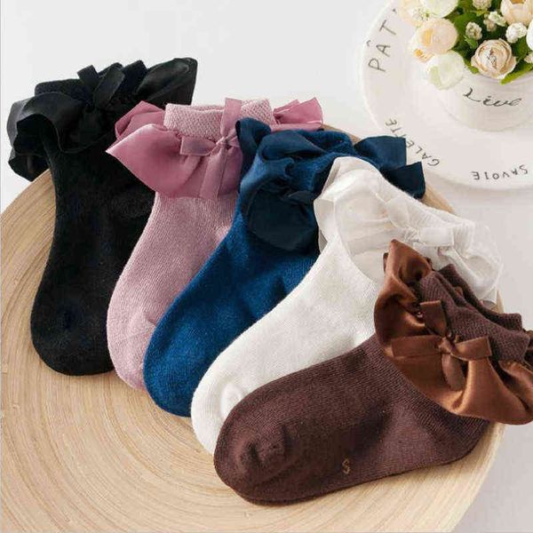 Kinder Baby Mädchen Spitze Rüschen Socken Herbst Prinzessin Baumwolle Einfarbig Kurze Röhre mit Bowknot für Kleinkind Zubehör L220716