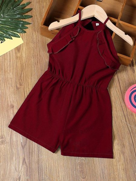 

toddler girls ruffle trim cut out back cami romper she, Blue