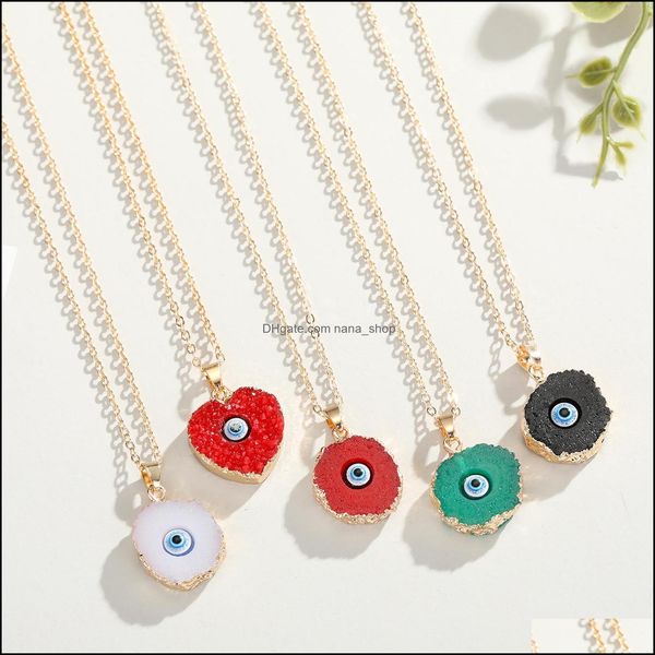 

pendant necklaces pendants jewelry fashion round heart eye druzy drusy necklace gold plated geometry faux natural stone resin for women dr, Silver