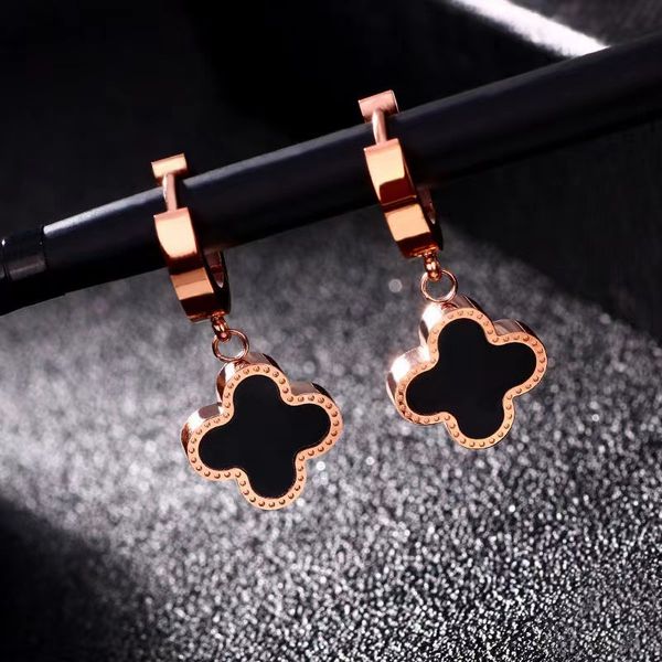 

luxury ladies gift clover charm earring rose gold titanium steel huggie earrings jewelry, Golden