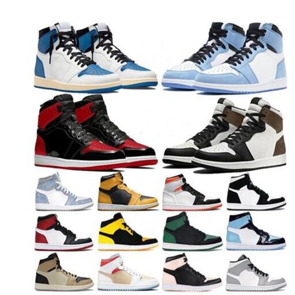 

air jorden 1 jumpman 1s mens womens og basketball shoes bubble gum rust pink university blue mid grey shadow high obsidian chicago206s, Black;brown