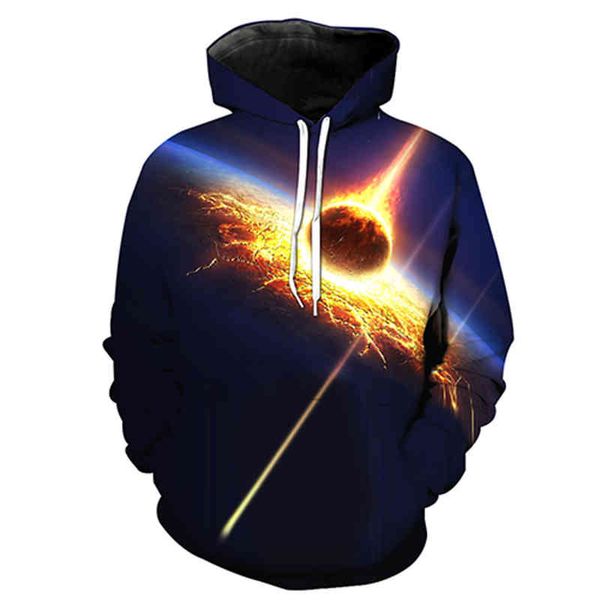 

3d printing nasa earth pocket pullover hooded men's sweater, Black