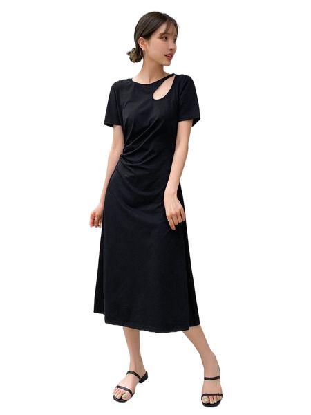 

dazy cut out front ruched side dress z5gq#, Black;gray