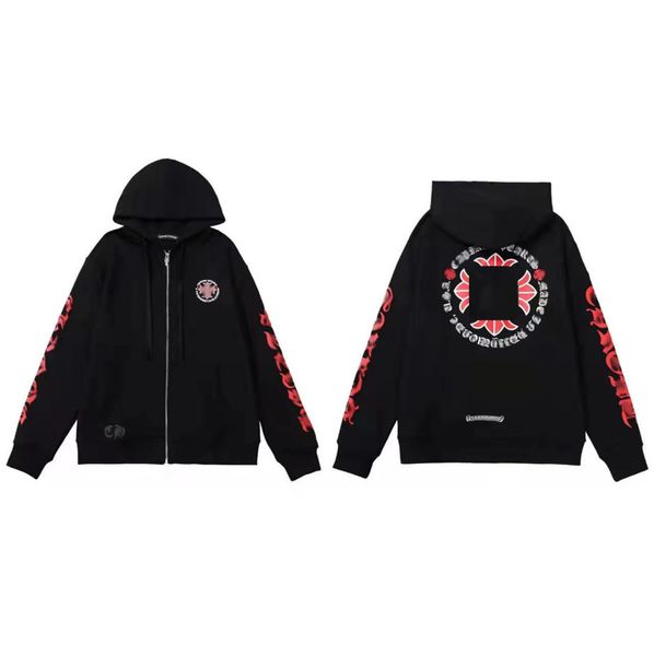 

classic fashion mens sweatshirts luxury brand zipper ch designer hoodies horseshoe sanskrit cross print pullover hooded sweater coat womens, Black
