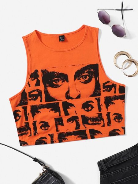 

plus neon orange figure graphic tank l7yn#, Black