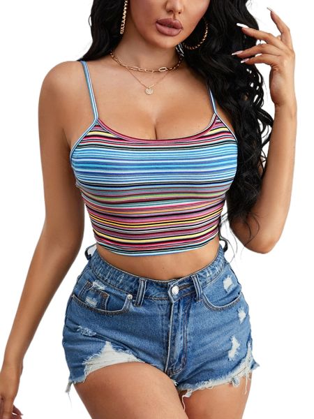 

colorful striped crop cami q4qq#, White