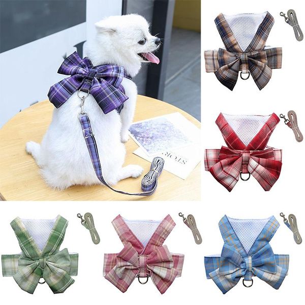 Collari per cani Guinzagli Cat Pettorina regolabile Pet Gonna scozzese Tipo di gilet Vestiti da trazione Piccola festa di compleanno Bowknot Dress ClothesCane