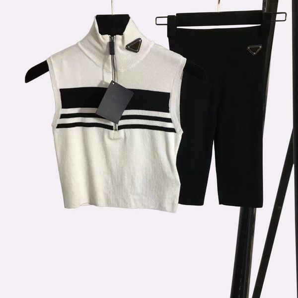 

womens tracksuits sports suit knitted suspender vest high waist slimwith letters pattern printed t shirts shorts two pieces sets for, Gray